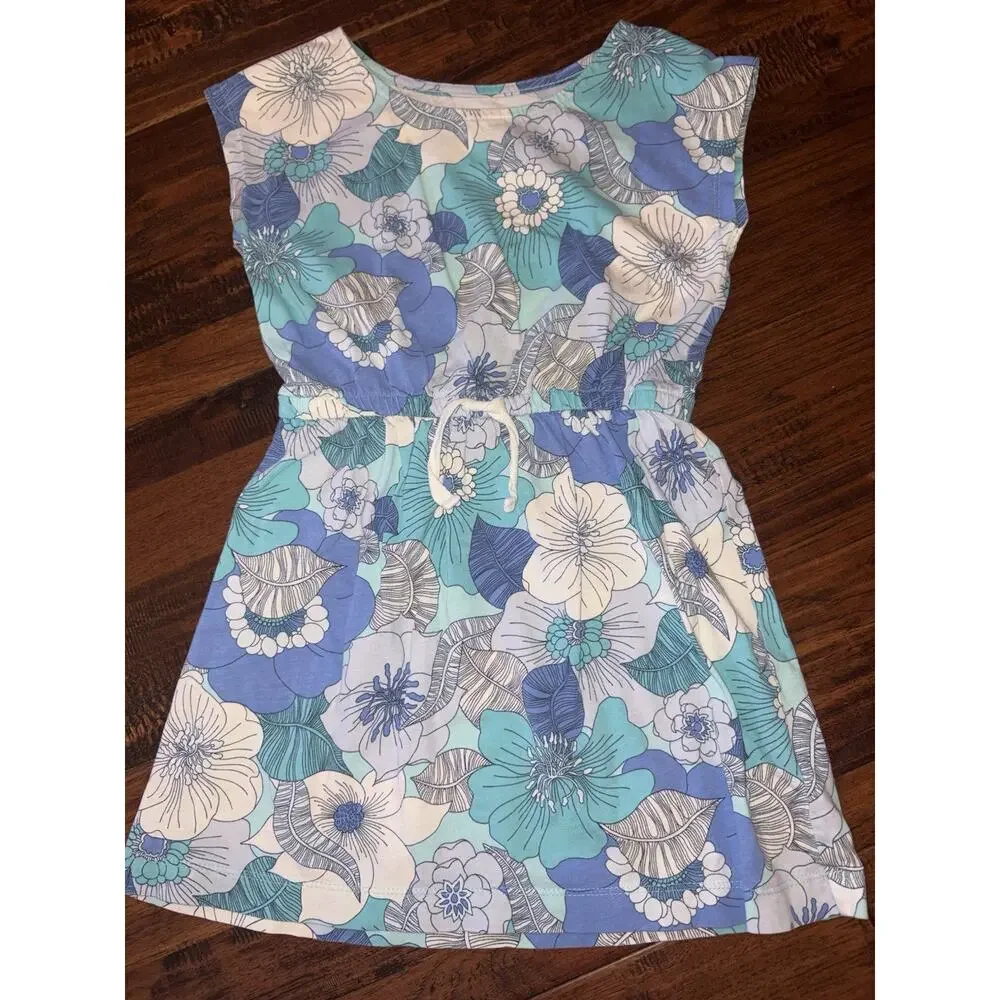 Gap Kids Girls 100% Cotton Blue Floral Elastic Waist Dress Size S 6-7